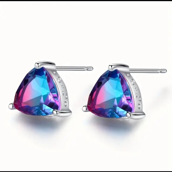 NWOT - 925 Sterling Silver Stud Earrings with Synthetic Gemstones - Picture 2 of 7